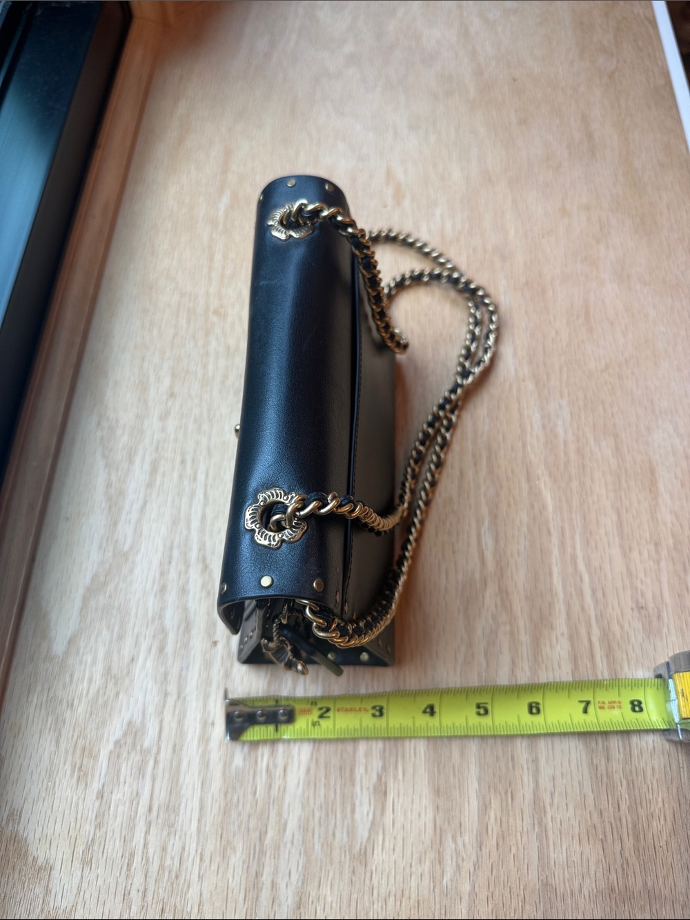 Coach Black Leather Chain-Handle Shoulder Bag with Gold Hardware - Picture 3 of 11